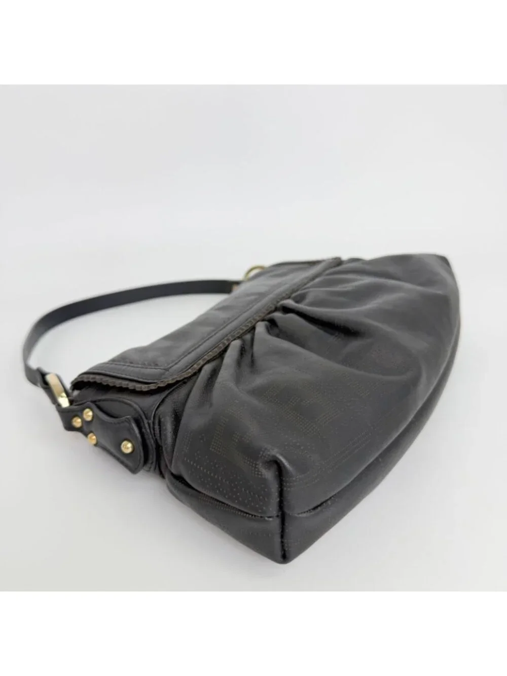 Fendi Mia Gather Shoulder Bag Leather Black Vintage